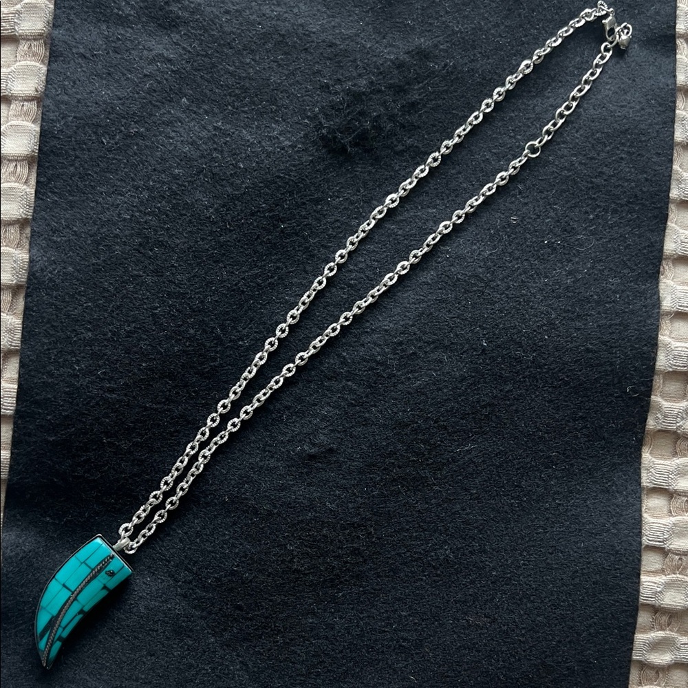Silver Chain Necklace with Turquoise Pendant